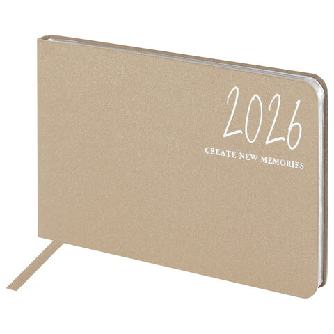 Еженедельник датированный 2026 МАЛЫЙ ФОРМАТ 105х160 мм, А6, BRAUBERG "Blaze", фольга, бежевый, 117216