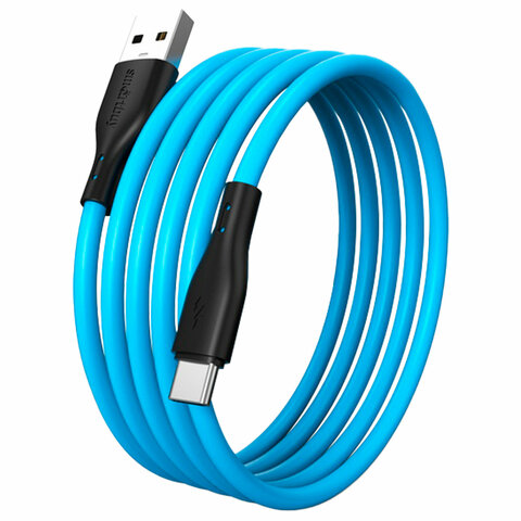 Кабель S21 USB – Type-C, 1 м, 3 А, SMARTBUY, для зарядки и передачи данных, синий, 93393, iK-3112-S21bb