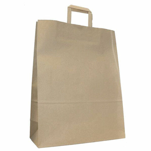 Крафт-пакет бумажный 24х14х29 см, плоские ручки, плотность 90 г/м2, 110517