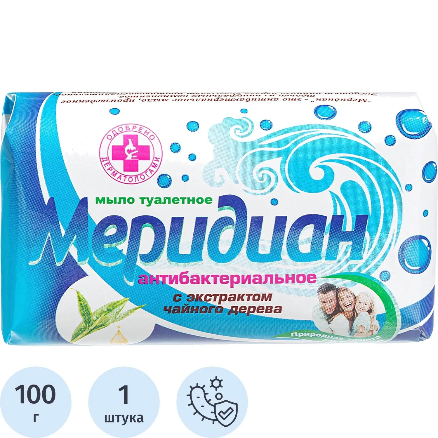 Мыло туалетное 100г Антибактериальное с экстрактом чайного дерева Меридиан, 1144831К