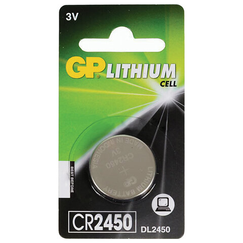 Батарейка литиевая GP Lithium CR2450 "таблетка, дисковая, кнопочная" 1 шт., блистер, CR2450-2C1