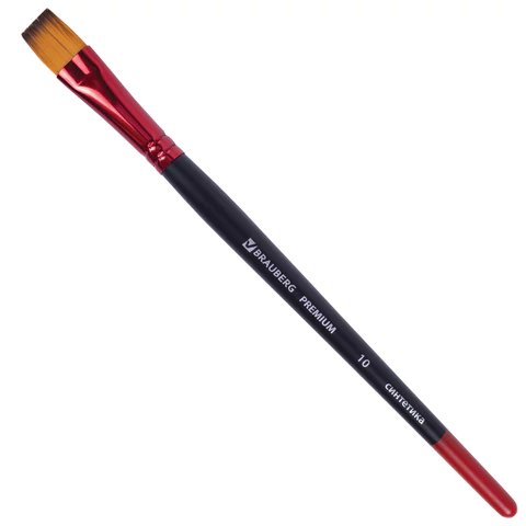 Кисть синтетика, плоская № 10, BRAUBERG PREMIUM, 201019