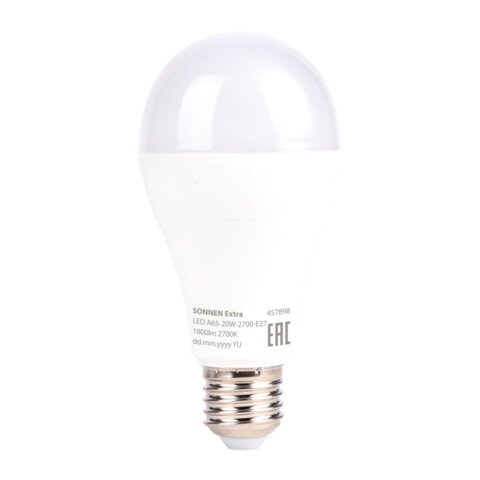 Лампа светодиодная SONNEN EXTRA, 20 (150) Вт, Е27, груша, теплый белый, 30000 ч, LED A65-20W-2700-Е27, 457898