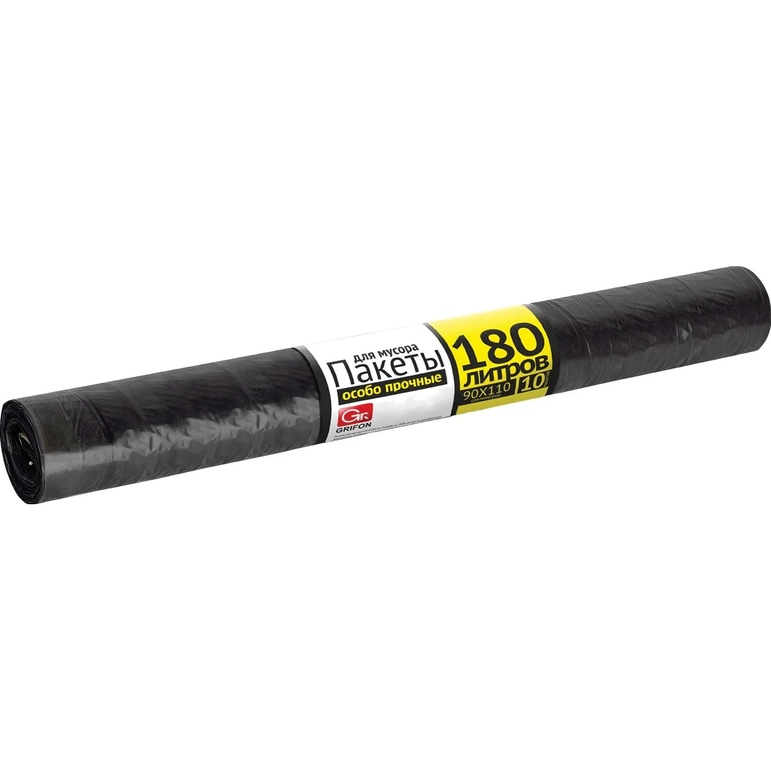 Мешки для мусора ПВД 180л 90х110см 40мкм черные 10шт/рул Grifon