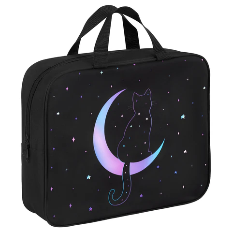 Папка на молнии с ручками BRAUBERG А4, 1 отделение, полиэстер, 80 мм, "Night moon cat", 274502