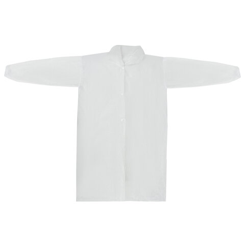 Халат одноразовый белый на кнопках КОМПЛЕКТ 10 шт., XXL, 56-58 размер, 110 см, рукав на резинке, 25 г/м2, СНАБЛАЙН