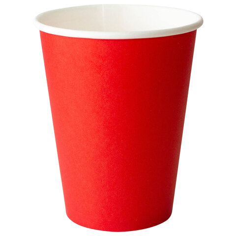 Стакан одноразовый бумажный 350/410мл d-90мм красный КОМПЛЕКТ 1000шт, хол/гор, WELDAY, 702694