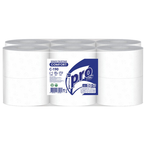 Бумага туалетная 200 метров, PROtissue (T2) COMFORT, 1-слойная, белая, КОМПЛЕКТ 12 рулонов, С190