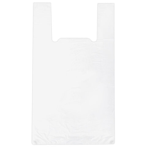 Пакет "майка" КОМПЛЕКТ 100 штук, 28+15х55, ПНД белый, 15 мкм, LAIMA, 700787