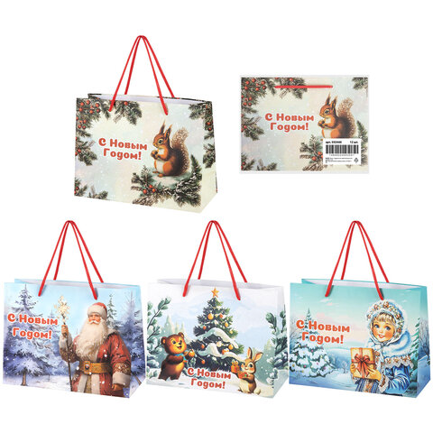 Пакет подарочный (1 шт.) новогодний, 27x11x20 см, "Ретро Новый Год", ламинация, ассорти, ЗОЛОТАЯ СКАЗКА, 592440