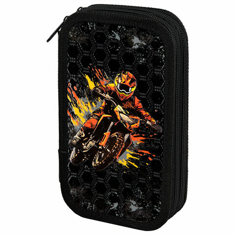 Пенал ЮНЛАНДИЯ, 2 отделения, ламинированный картон, конгрев, 19х11 см, "Fire moto", 273496