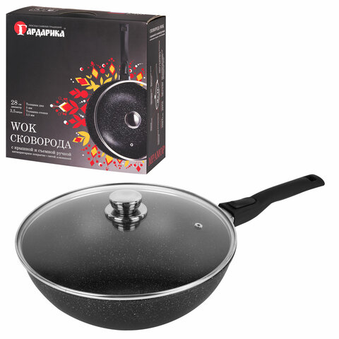 Сковорода ВОК 28 см с крышкой, пятислойное антипригарное покрытие, съёмная ручка, ГАРДАРИКА "Орион", 0728-04-01-10