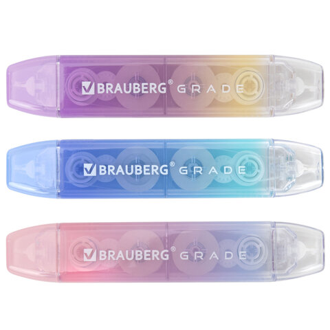 Корректирующая лента двусторонняя BRAUBERG "GRADE PASTEL", 5 мм x 10 м, корпус ассорти, блистер, 273025