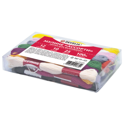 Нитки для вышивания (мулине), набор 25 цветов, 10 м, полиэфир, DEVELIA (Девелиа), 665430