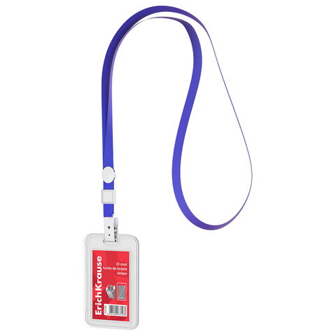 Бейдж вертикальный ERICH KRAUSE (54х85 мм), корпус прозрачный, цвет ленты синий, 63728