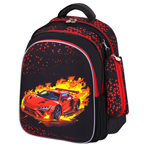 Рюкзак BRAUBERG KIDS MIND с пеналом в комплекте, 2 отделения, "Fiery Road", 40х28х18 см, 273177