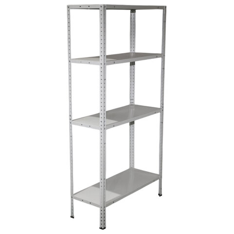 Стеллаж металл BOOMHOUSE (БУМХАУС) в1500*ш750*г300мм, 4 полки, нагрузка на стеллаж до 120 кг, белый, 291419
