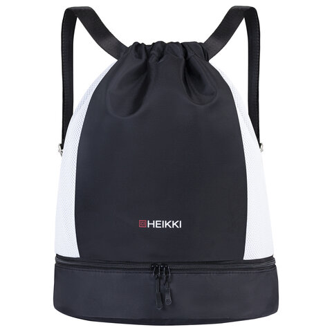 Рюкзак спортивный мешок HEIKKI ACTION (ХЕЙКИ) с отделением для обуви, вентилируемые стенки, 45х34 см, "Total black", 273455
