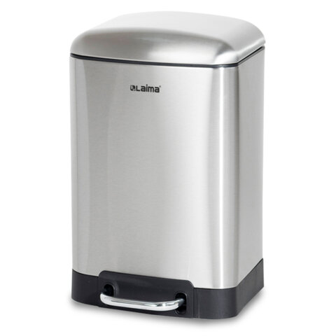 Ведро мусорное с педалью 6 л, крышка с доводчиком, стальное, БЕЗ ОТПЕЧАТКОВ, LAIMA ULTRA, 701567