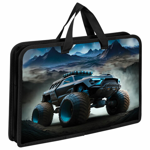 Папка на молнии с ручками ЮНЛАНДИЯ А4, 1 отделение, пластик, ширина 45 мм, "Space driver", 273360