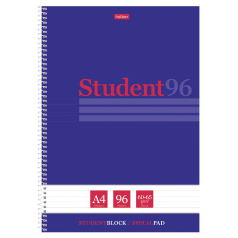 Тетрадь А4 96 л., HATBER, спираль, линия, матовая ламинация, тиснение, "Студенту_Синяя", 082670, 96Т4лтВ2сп29868