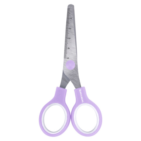 Ножницы BRAUBERG KIDS 130 мм, ручки лавандовые, закругленные лезвия с линейкой, 274061
