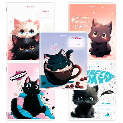 Тетрадь 18 л. BRAUBERG клетка, обложка картон, КОТИКИ, 107300