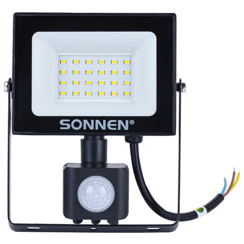 Прожектор светодиодный с датчиком движения 20 Вт, 6500 К, 1600 Лм, 20 м2, IP65, 122х146х51 мм, черный, SONNEN, 238416