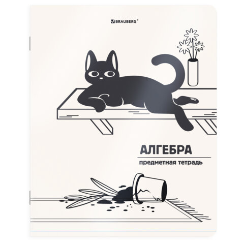 Тетрадь предметная КОТ-НЕПОСЕДА 48л, пластиковая обложка, АЛГЕБРА, клетка, подсказ, BRAUBERG, 405527