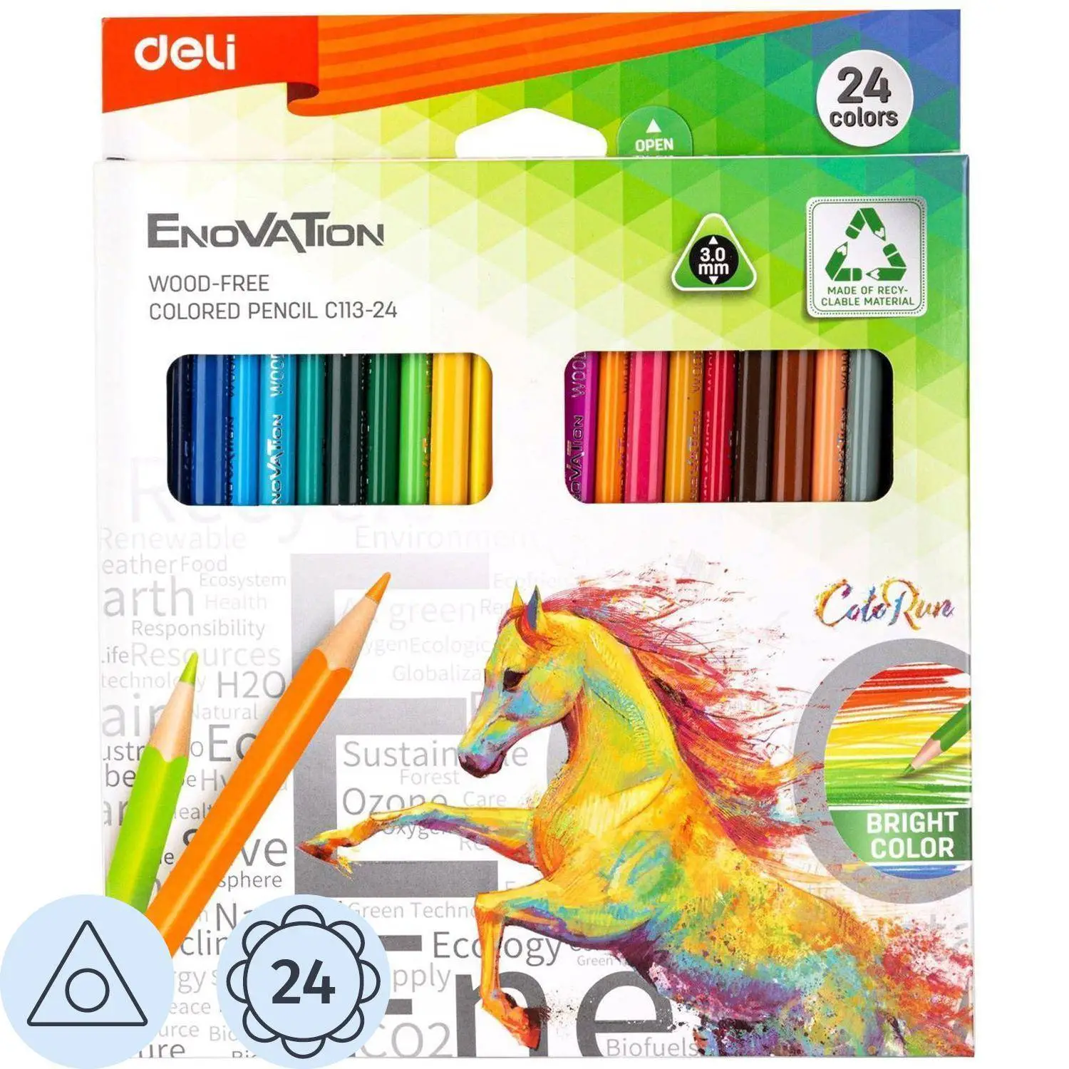 Карандаши цветные 24цв 3-гран Deli Enovation, пластик, EC113-24, 1465095К