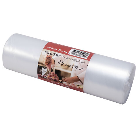 Мешок кондитерский одноразовый 45 см, КОМПЛЕКТ 100 шт. в рулоне, ПЛОТНЫЙ 90 мкм, ALEKS PARKS, А45-100