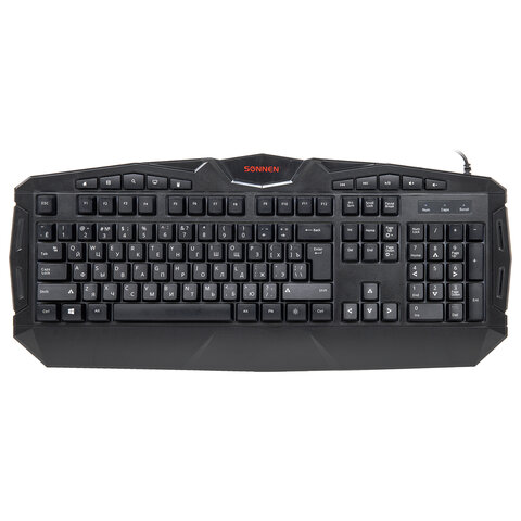 Клавиатура проводная SONNEN Q9M, USB, 104 клавиши + 10 мультимедийных, RGB, черная, 513511