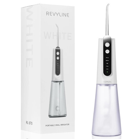 Ирригатор для полости рта REVYLINE RL 670, емкость резервуара 0,27 л, 2 насадки, белый, 9101