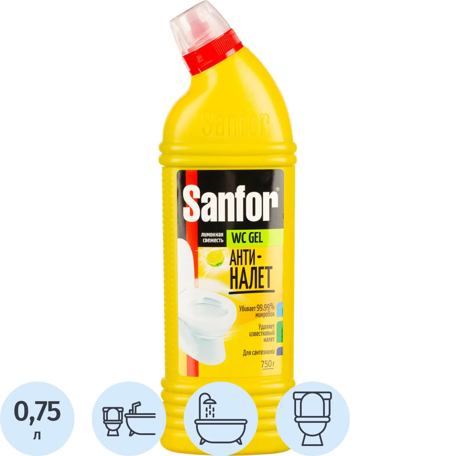 Средство для сантехники SANFOR WС гель 750 г, лимонная свежесть, 776752К