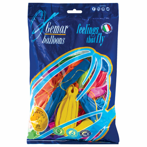 Шары воздушные 18" (45 см), КОМПЛЕКТ 25 шт., панч-болл (шар-игрушка с резинкой), 12 пастельных цветов, пакет, 1104-0000