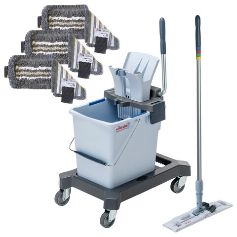 Тележка уборочная VILEDA "УльтраСпидПро" КОМПЛЕКТ ведро 25л, база, отжим, ШВАБРА + 3 МОПа, 166378
