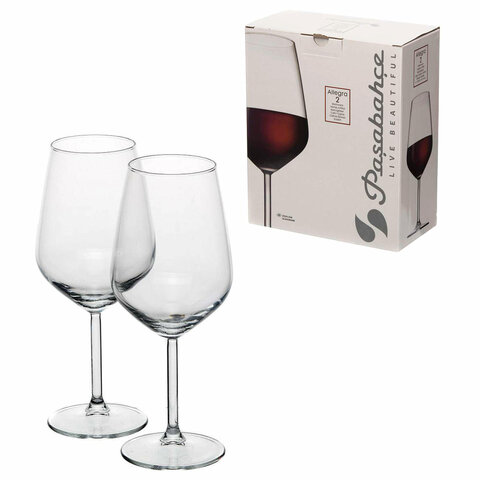 Бокал для вина на ножке, 490 мл, СРЕДНИЙ РАЗМЕР, КОМПЛЕКТ 2 штуки, стекло, PASABAHCE "АЛЛЕГРА", фирменная подарочная упаковка, 440065