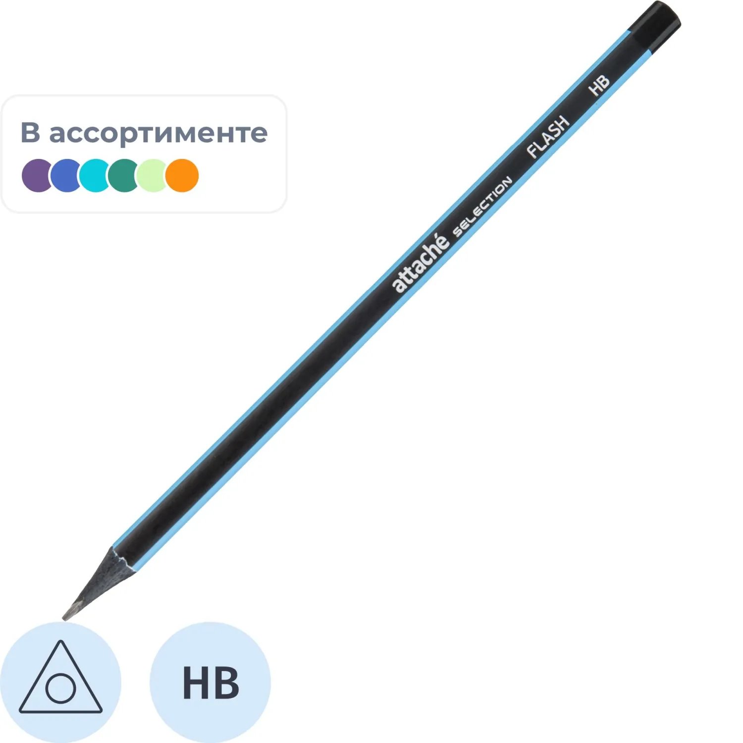 Карандаш чернографитный Flash HB б/ласт черн.дерево ассор, 1706380К