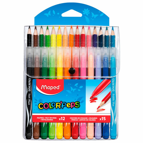 Набор для творчества MAPED "Color'Peps Kit": 12 фломастеров, 15 цветных карандашей, футляр, 897412