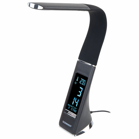 Настольная лампа / светильник SONNEN SM-01B на подставке, LCD-экран, СВЕТОДИОДНАЯ, 5 Вт, черный, 238232