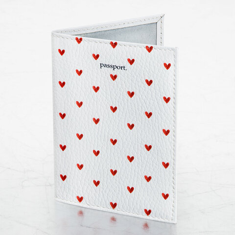 Обложка для паспорта натуральная кожа флоттер, принт "Сердечки", цвет белый, BRAUBERG, 238866