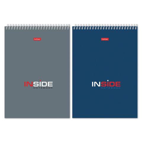 Блокнот А5 145х205 мм, 80 л., гребень, картон, жесткая подложка, клетка, HATBER, "INSIDE" ("Офисный"), 004881, 80Б5В1гр