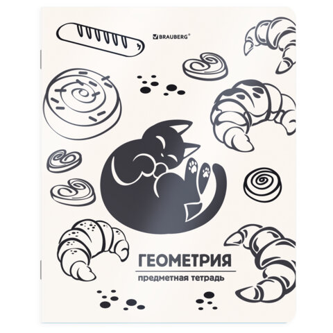 Тетрадь предметная КОТ-НЕПОСЕДА 48л, пластиковая обложка, ГЕОМЕТРИЯ, клетка, подсказ, BRAUBERG, 405532
