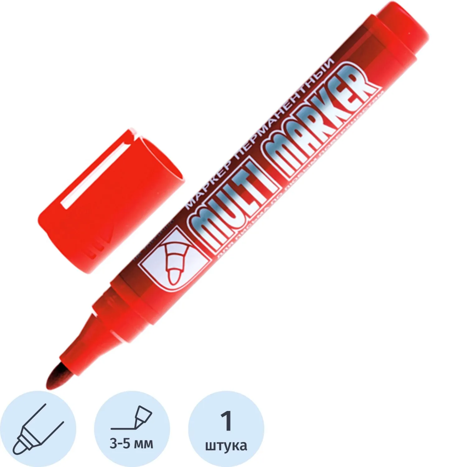 Маркер перманентный Crown Multi Marker 3-5 мм красный, 1556210К