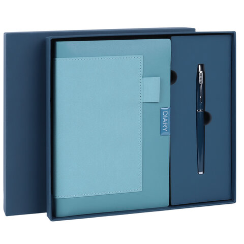 Ежедневник в наборе с ручкой А5, 144x210 мм, BRAUBERG "Style" под кожу, 160 листов, синий, 116862