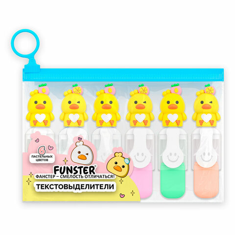 Набор текстовыделителей с топперами 6 ЦВЕТОВ ПАСТЕЛЬ, "НЕЖНЫЕ ЦЫПЛЯТА", линия 1-4мм, FUNSTER (ФАНСТЕР), 152653
