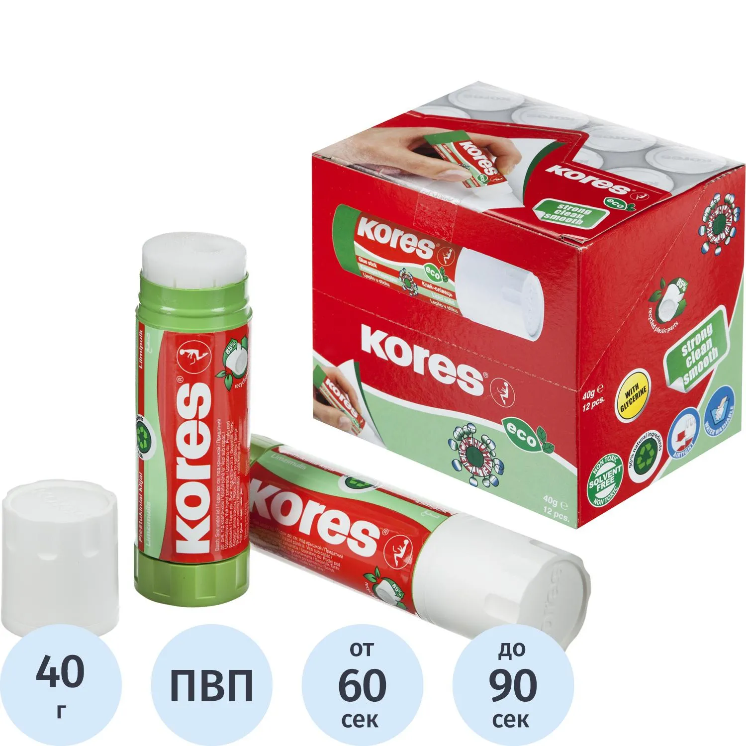Клей-карандаш 40г KORES Glue-eco, 1196351К