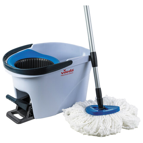 Швабра с отжимом и ведром 10л VILEDA "УльтраСПИН Мини", отжим с педалью, насадка, синий 158010