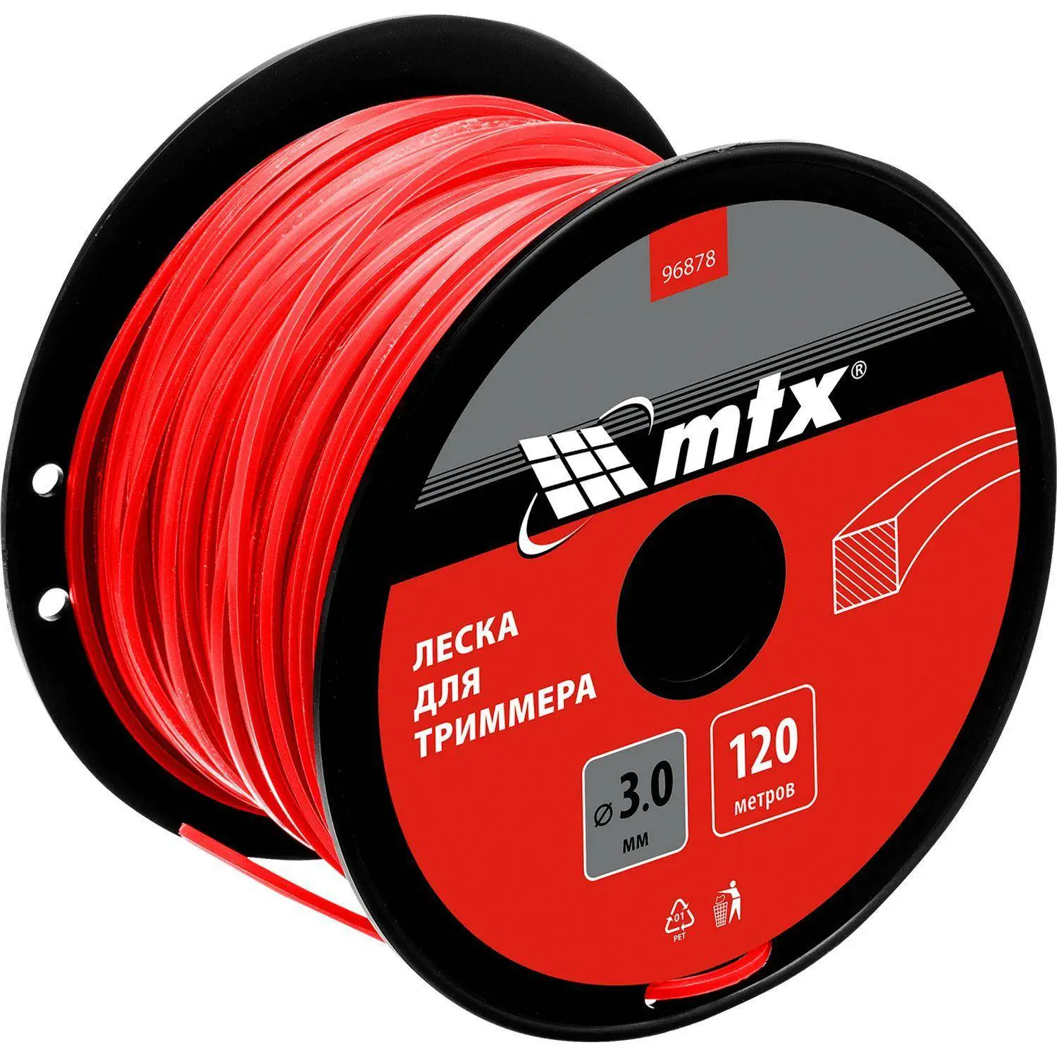Леска для триммера MTX квадрат 3,0 мм х 120 м, на катушке (96878)