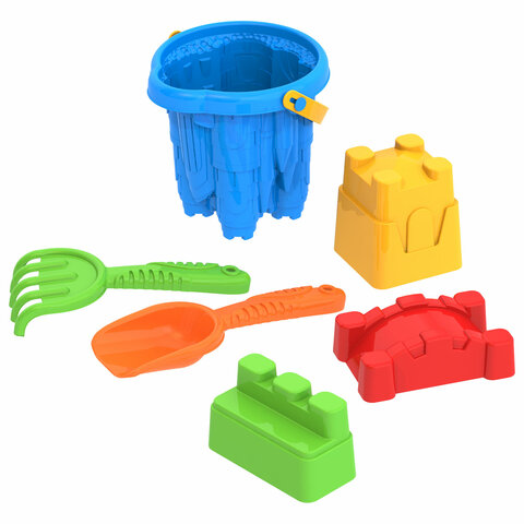 Набор для игр в песке: ведро "Замок", совочек, грабельки, 3 формочки "Крепость", НОРДПЛАСТ, 431795